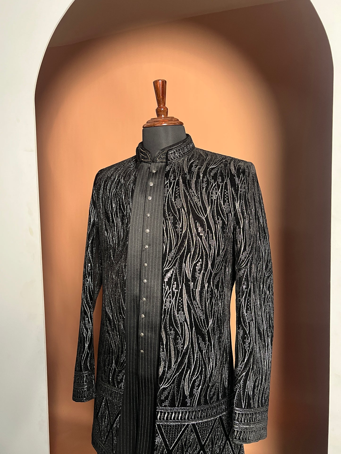 All Black Textured Indo-Western with Intricate Thread Detailing
