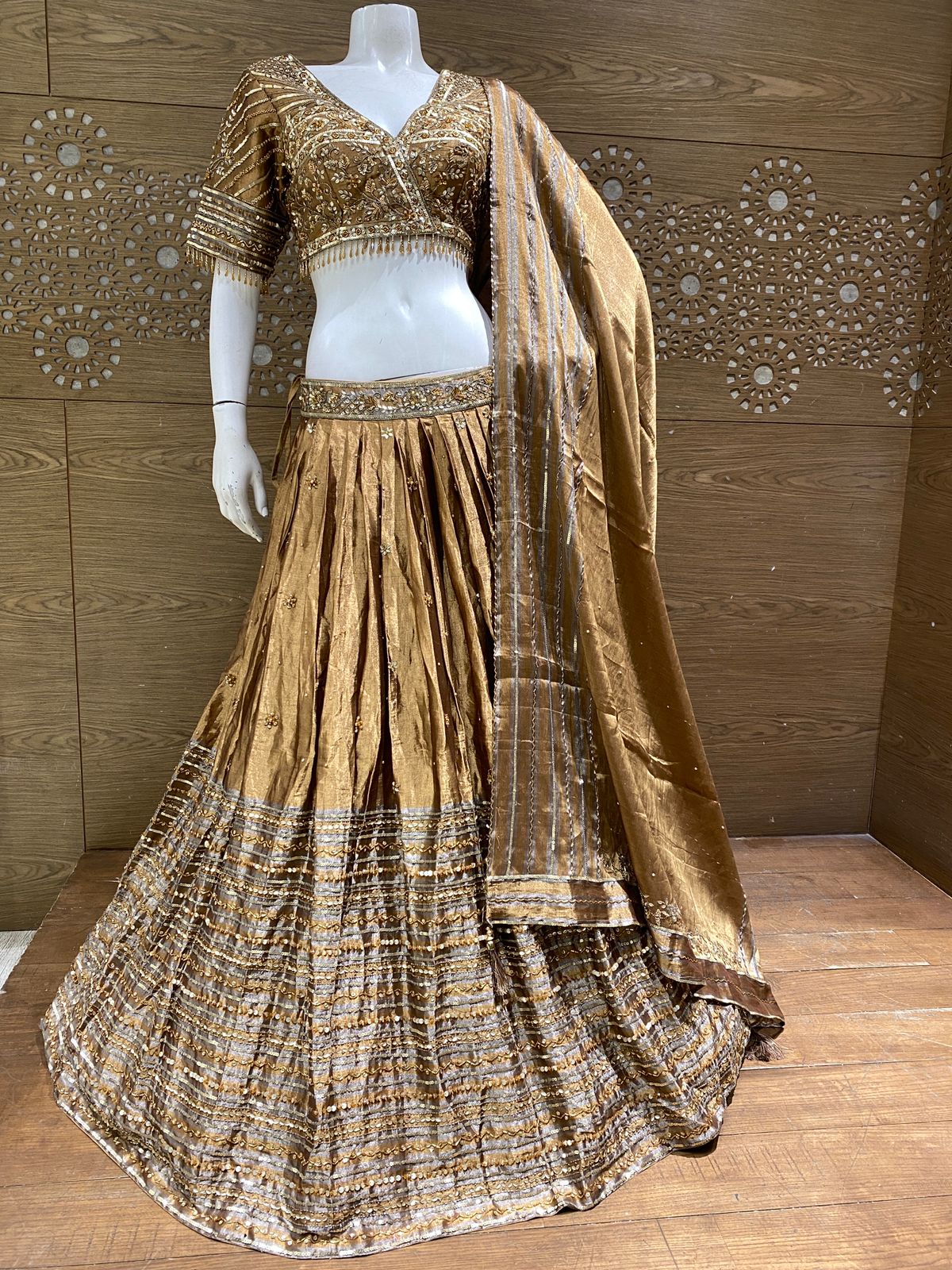 Antique Gold Embroidered Lehenga Choli