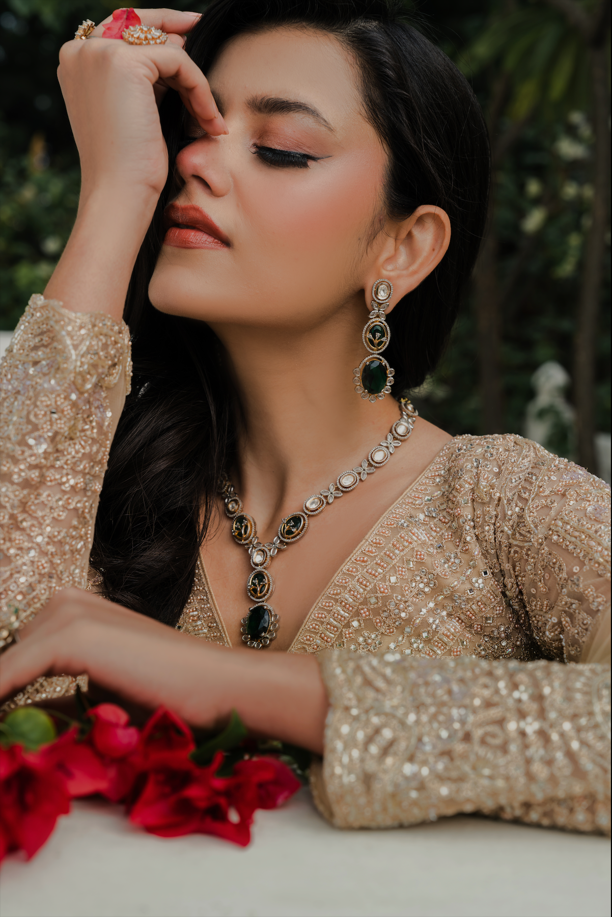 Beige Net Lehenga Choli with Stone and Pearl Embroidery