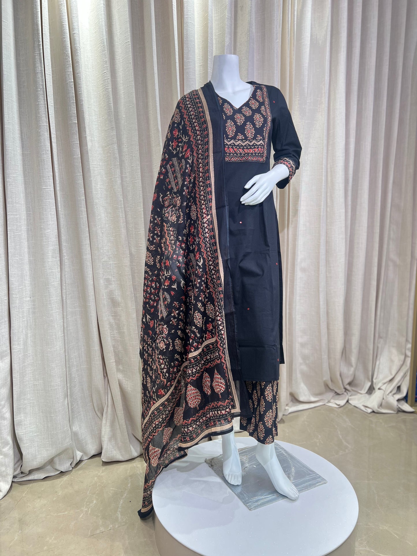 Black Cotton Blend Comfort Fit Suit Set