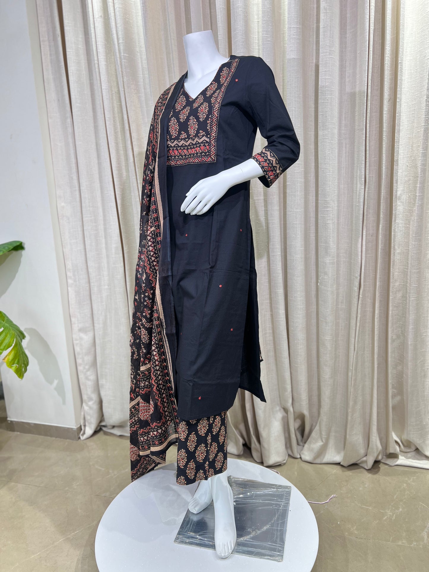 Black Cotton Blend Comfort Fit Suit Set