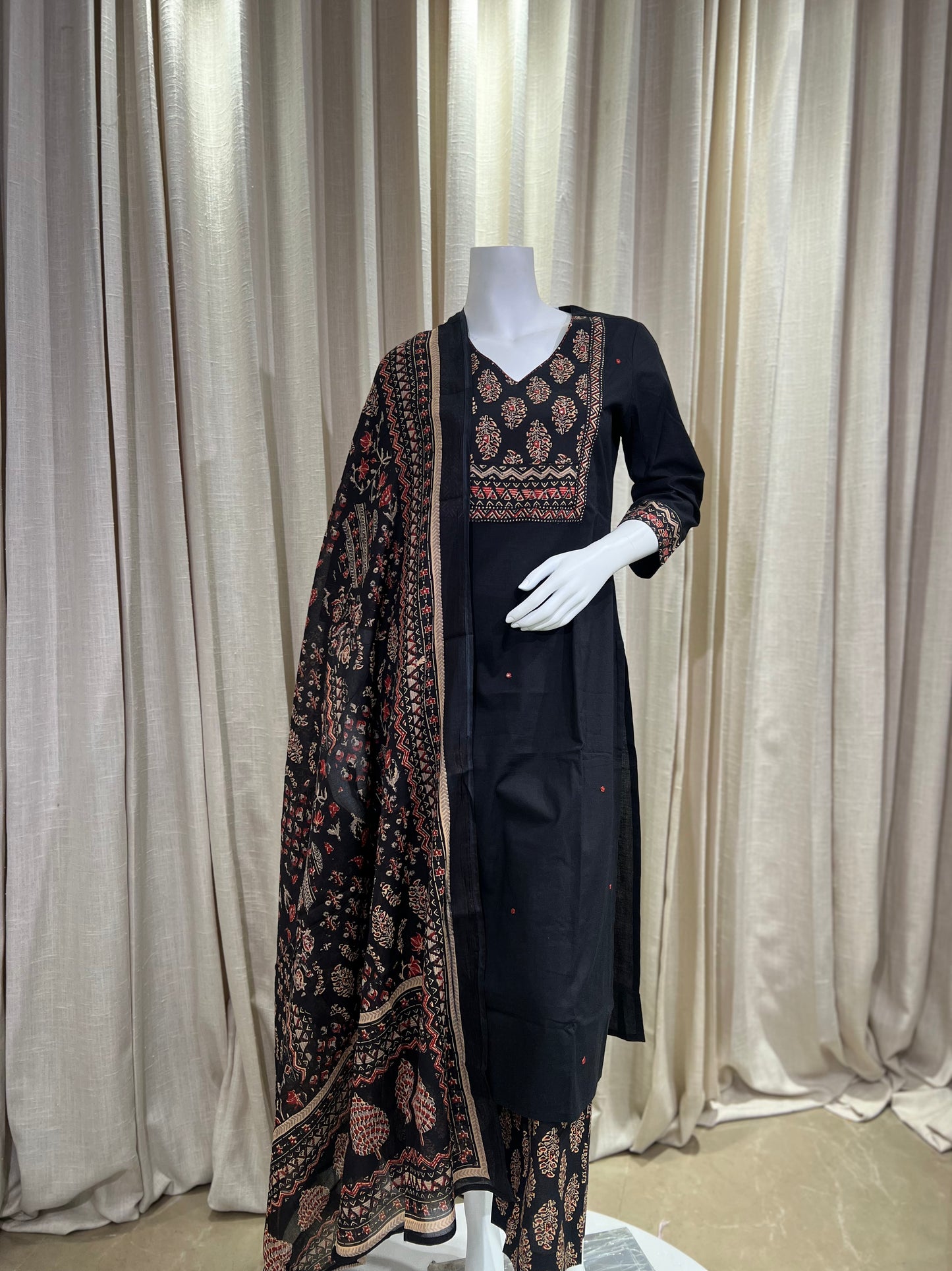 Black Cotton Blend Comfort Fit Suit Set