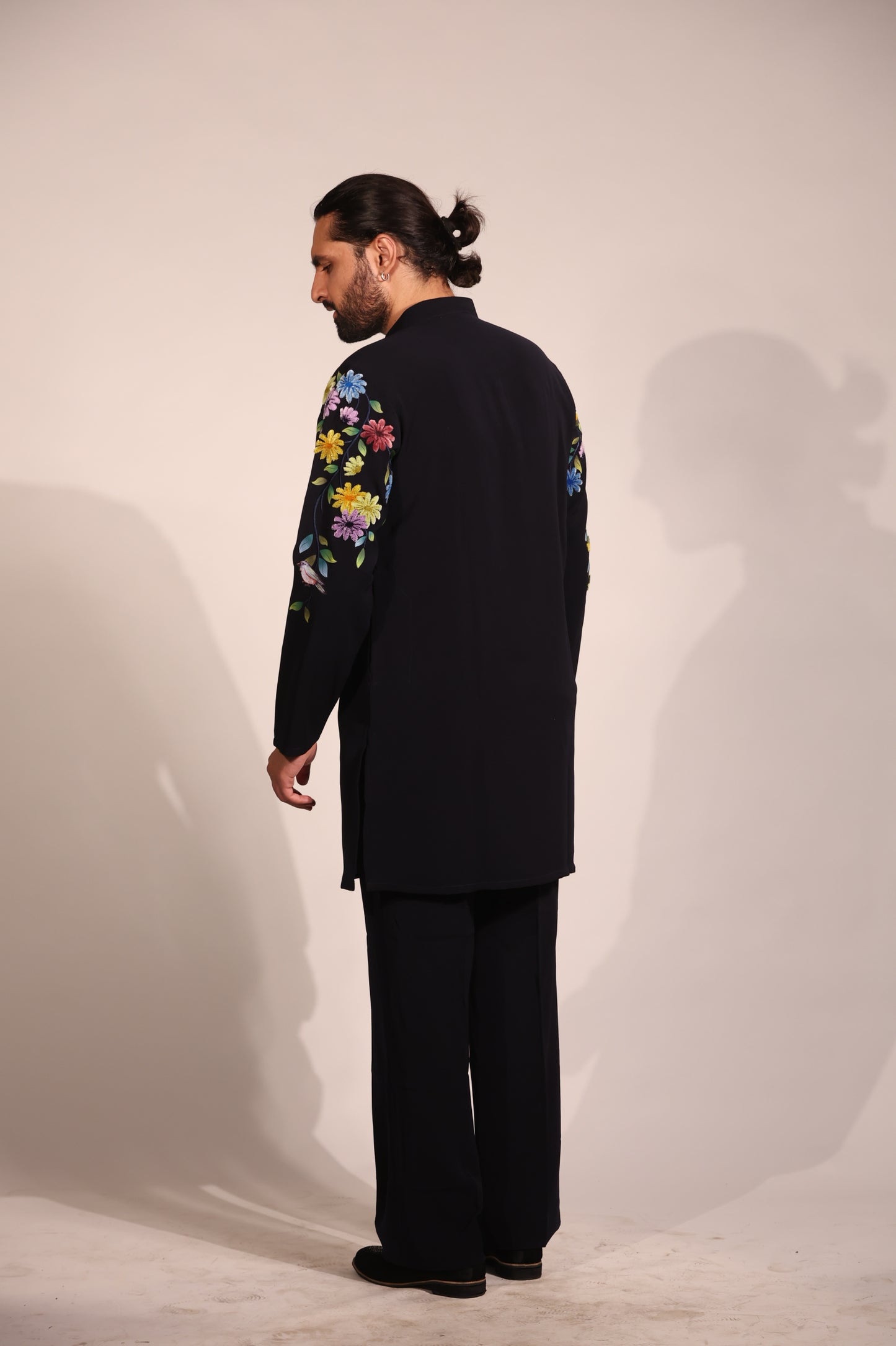 Black Floral Embroidered Contemporary Kurta Set