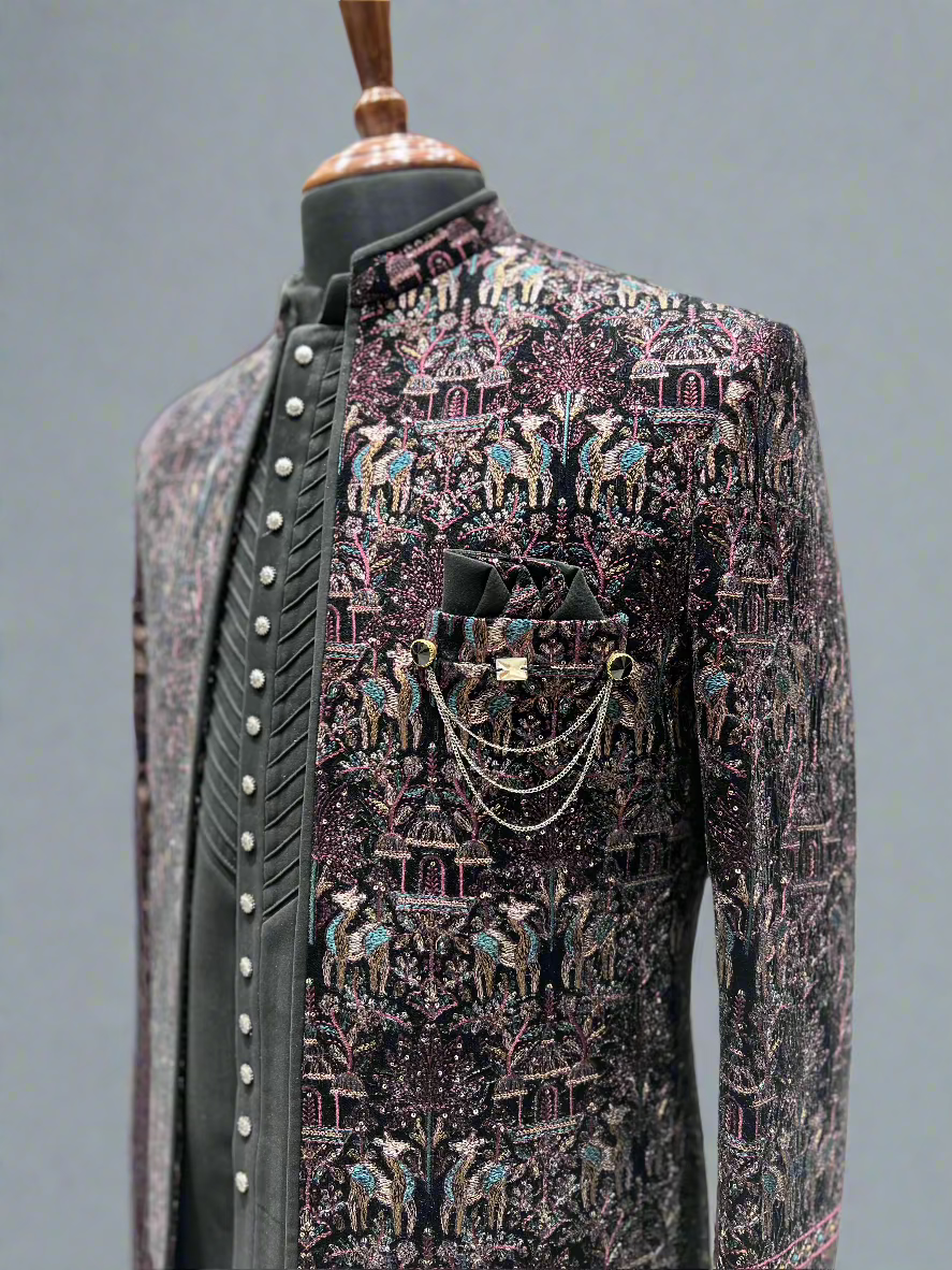 Black Indo-Western Ensemble with Royal Multicolor Embroidery
