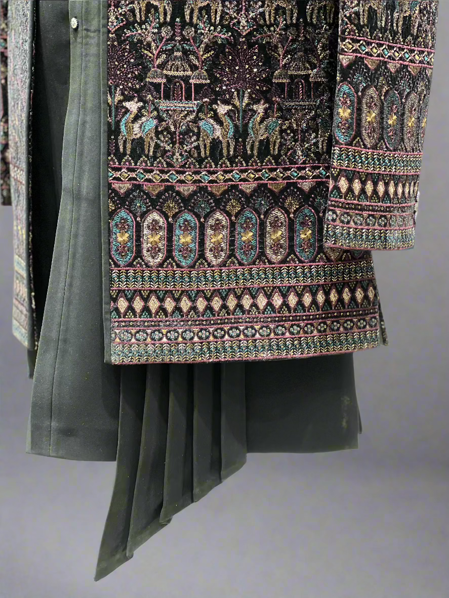 Black Indo-Western Ensemble with Royal Multicolor Embroidery