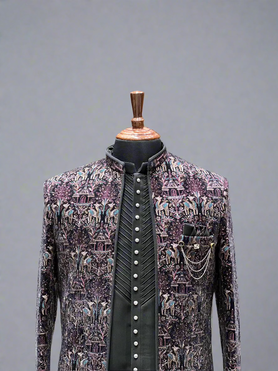 Black Indo-Western Ensemble with Royal Multicolor Embroidery