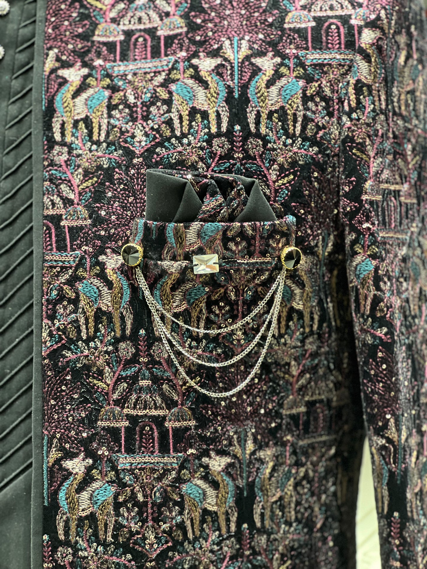 Black Indo-Western Ensemble with Royal Multicolor Embroidery