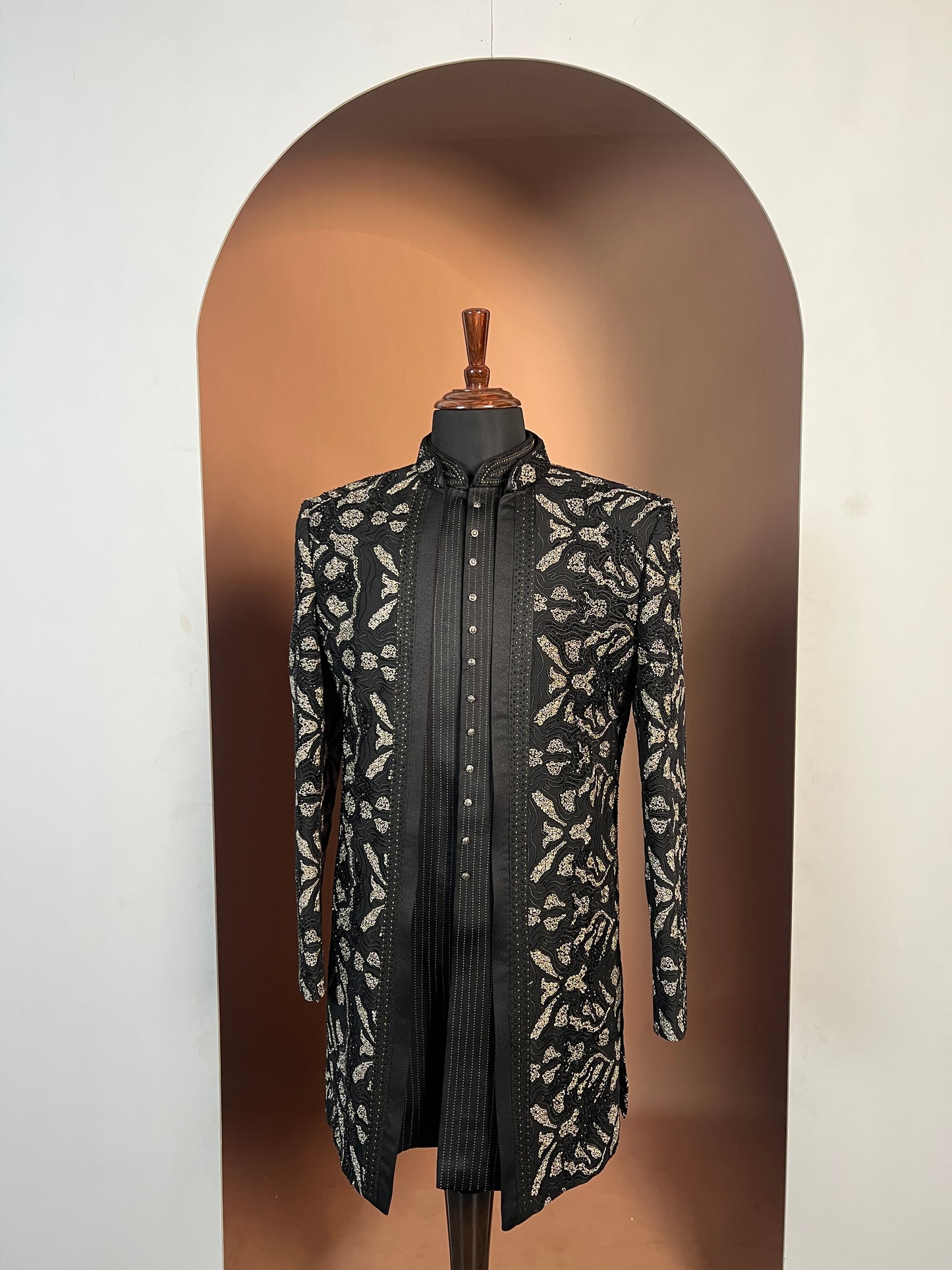 Black Indo-Western with Antique Gold Leaf Embroidery