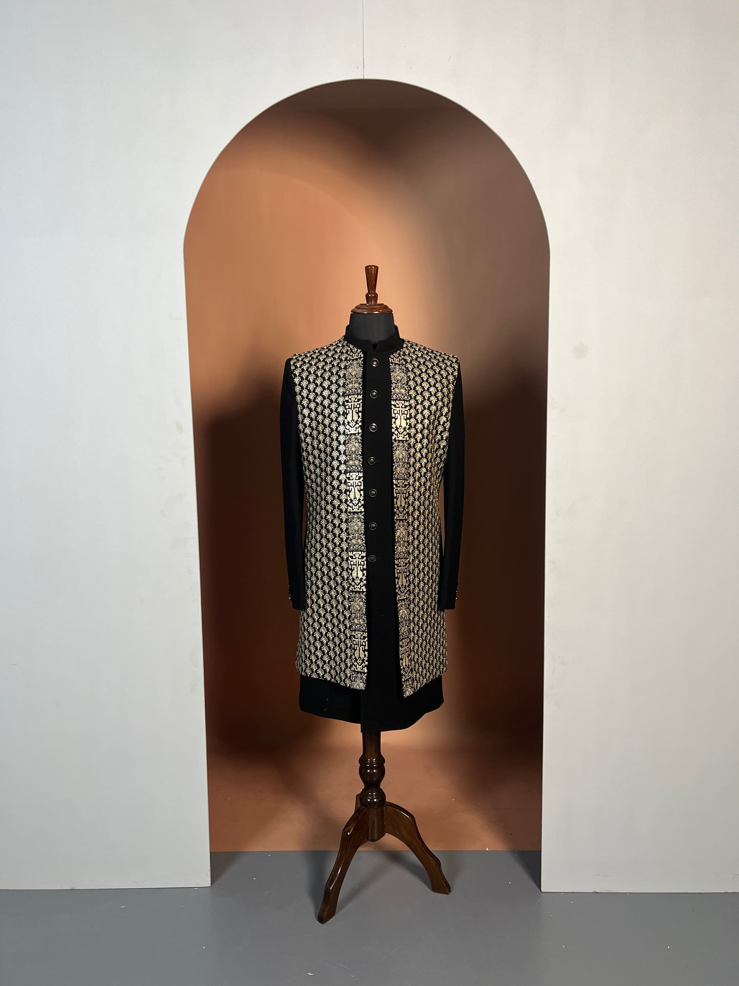 Black Indo-Western with Metallic Gold Patterned Detailing