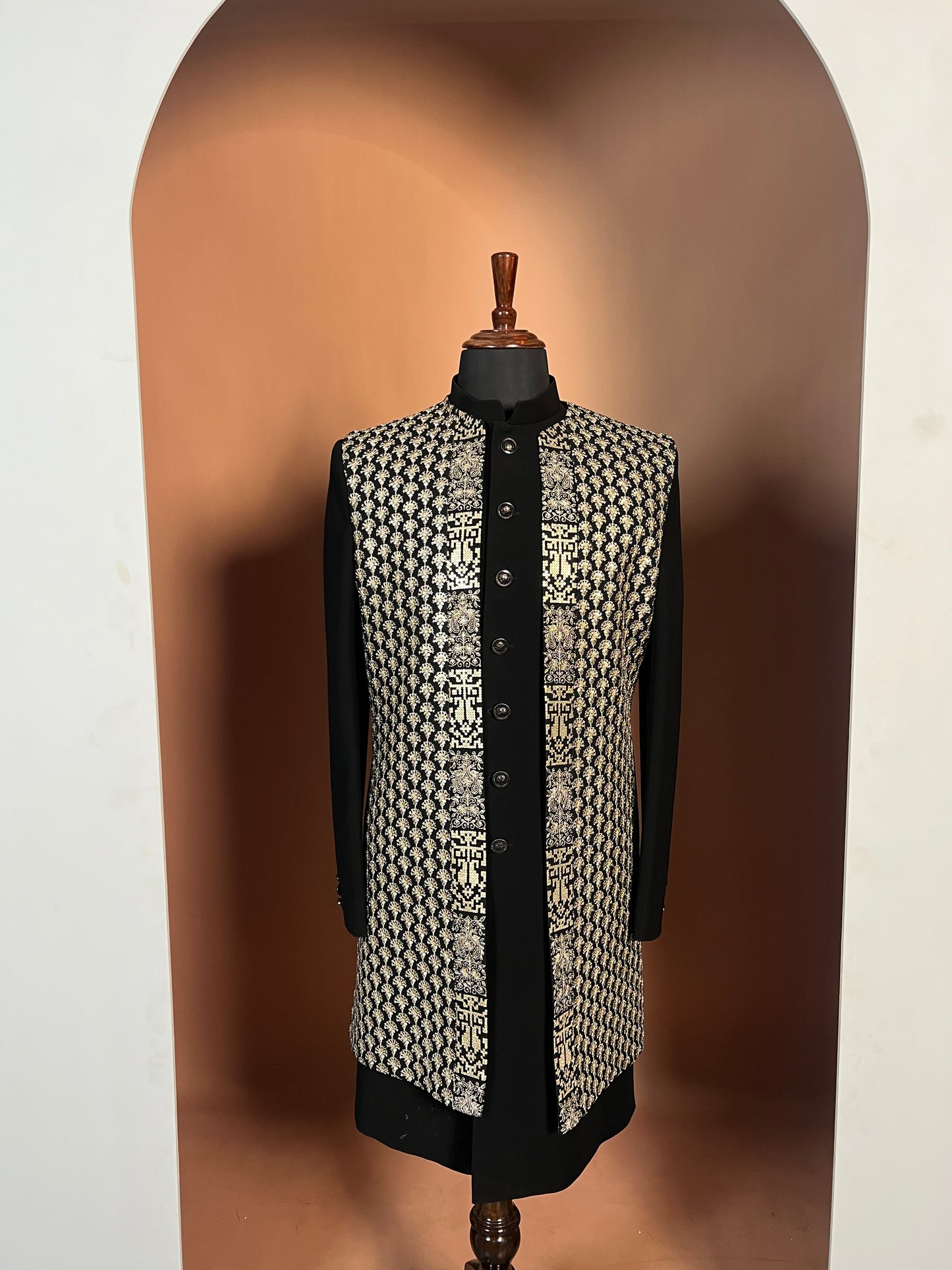 Black Indo-Western with Metallic Gold Patterned Detailing