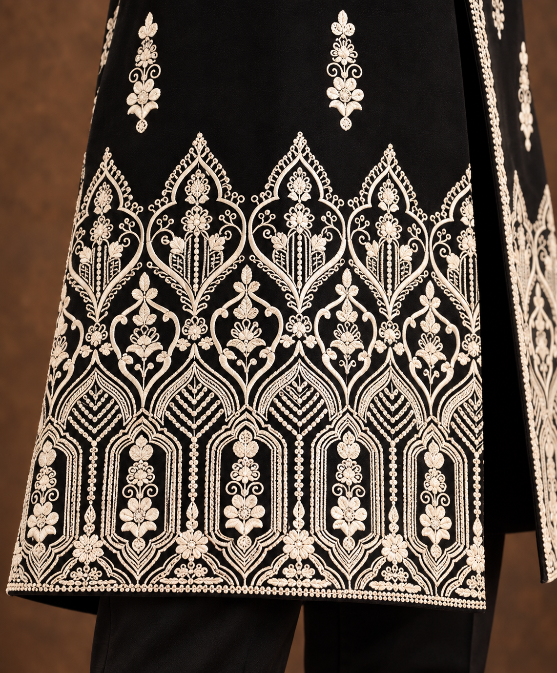 Black Indo Western Jacket with Ivory Floral Embroidery