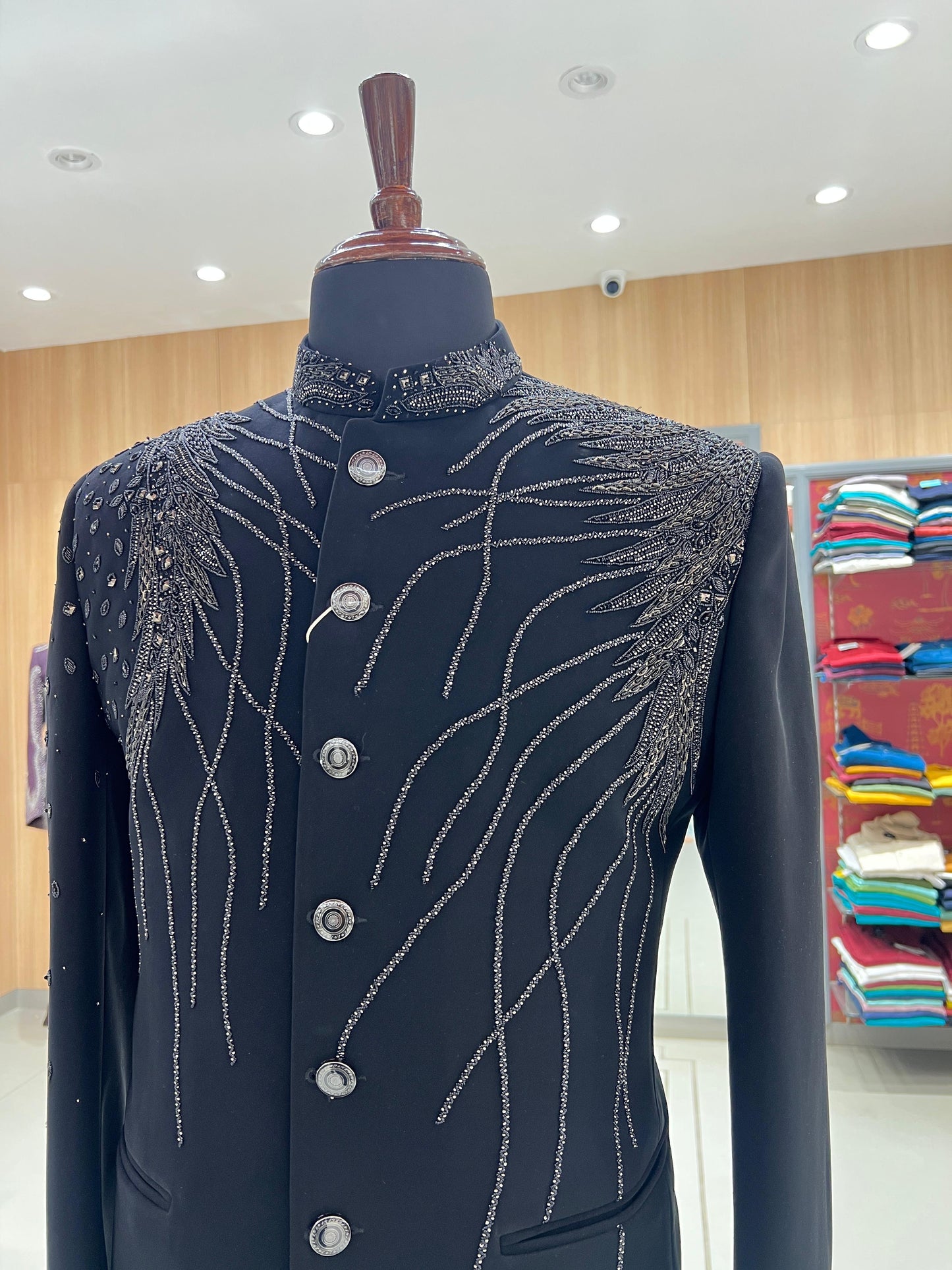 Black Indo Western Suit with Hand Embroidered Detailing