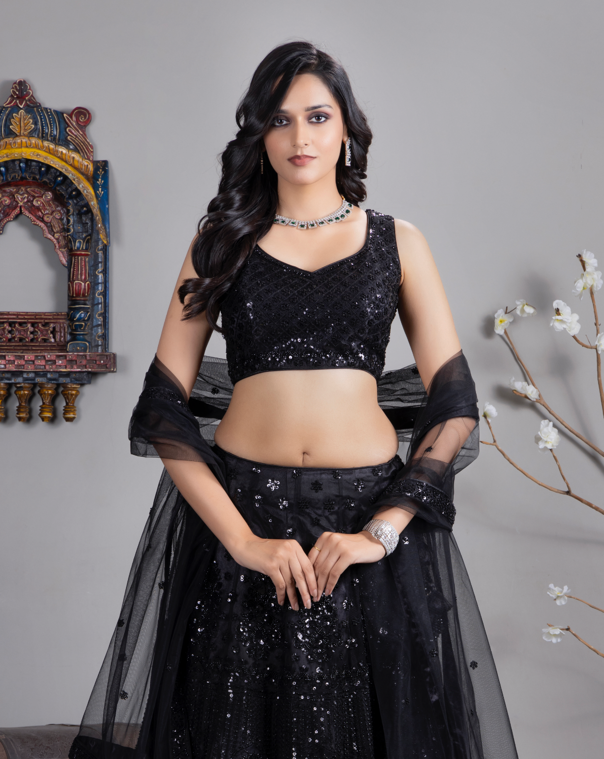 Black Net Sequence Work Lehenga