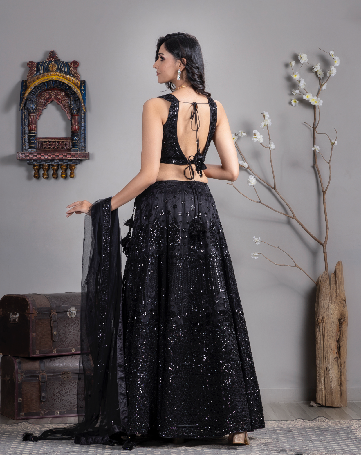 Black Net Sequence Work Lehenga