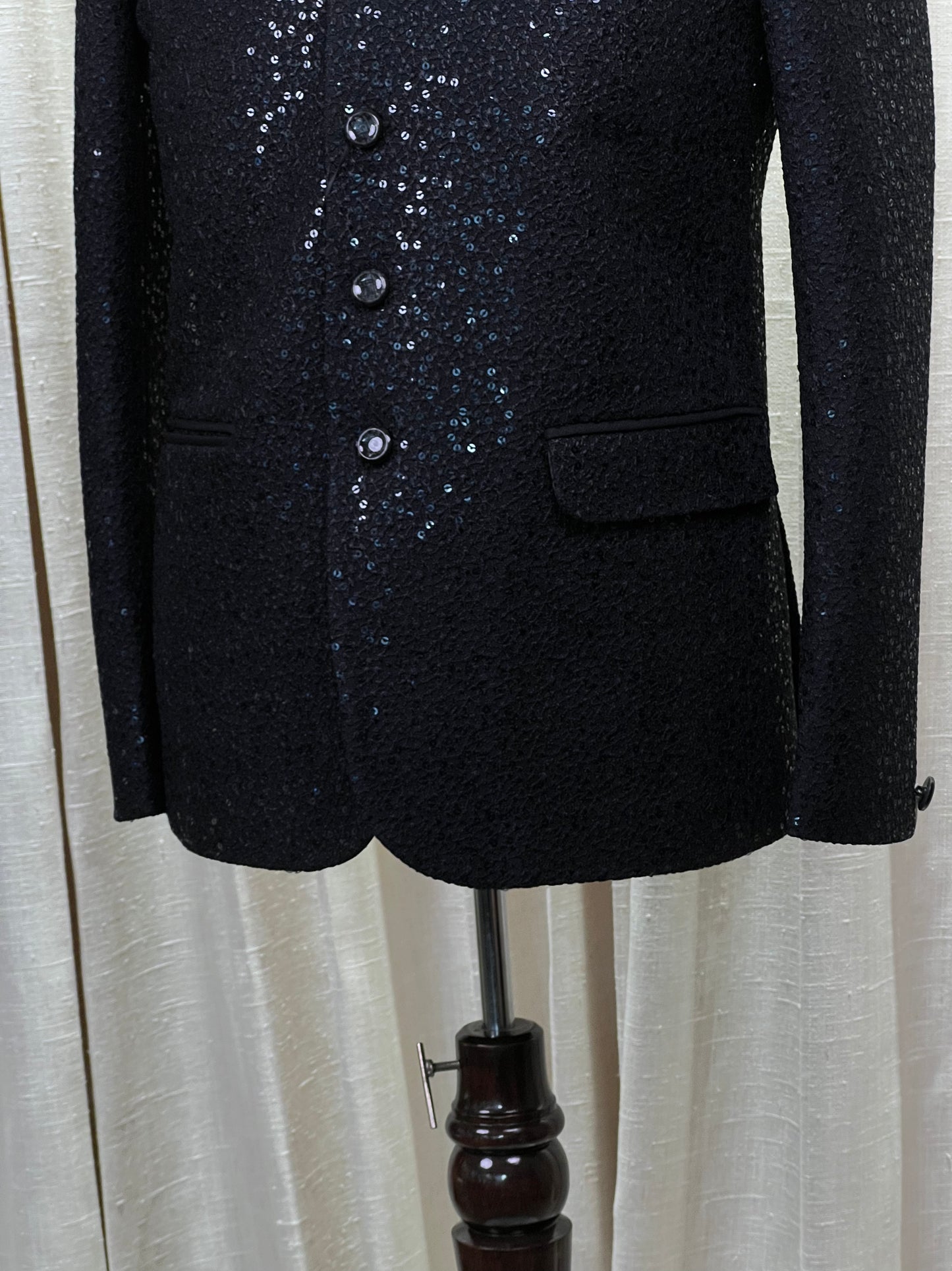 Black Sequin-Embellished Jodhpuri Suit with Textured Finish