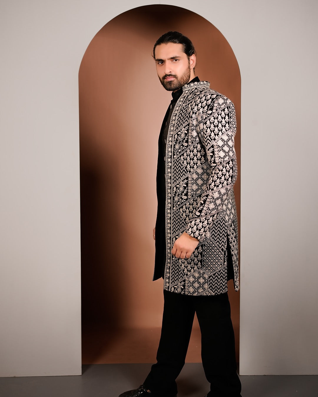 Black Velvet Indo Western with Silver Embroidered Jacket