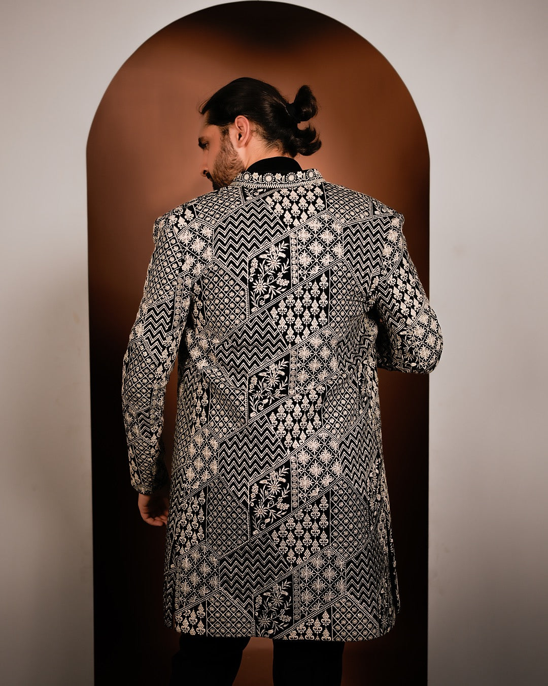 Black Velvet Indo Western with Silver Embroidered Jacket