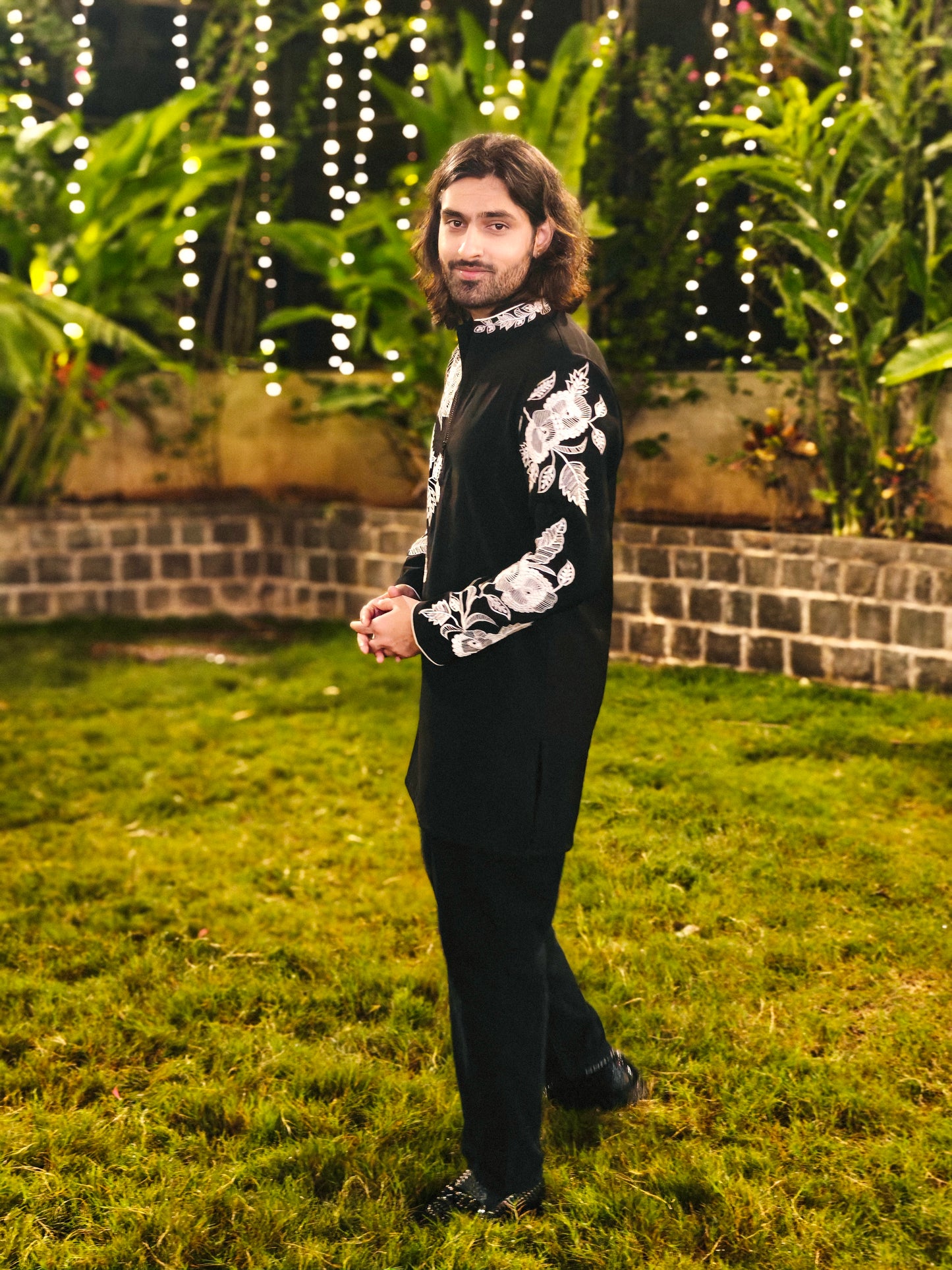 Black Kurta Indo western set With Resham Work