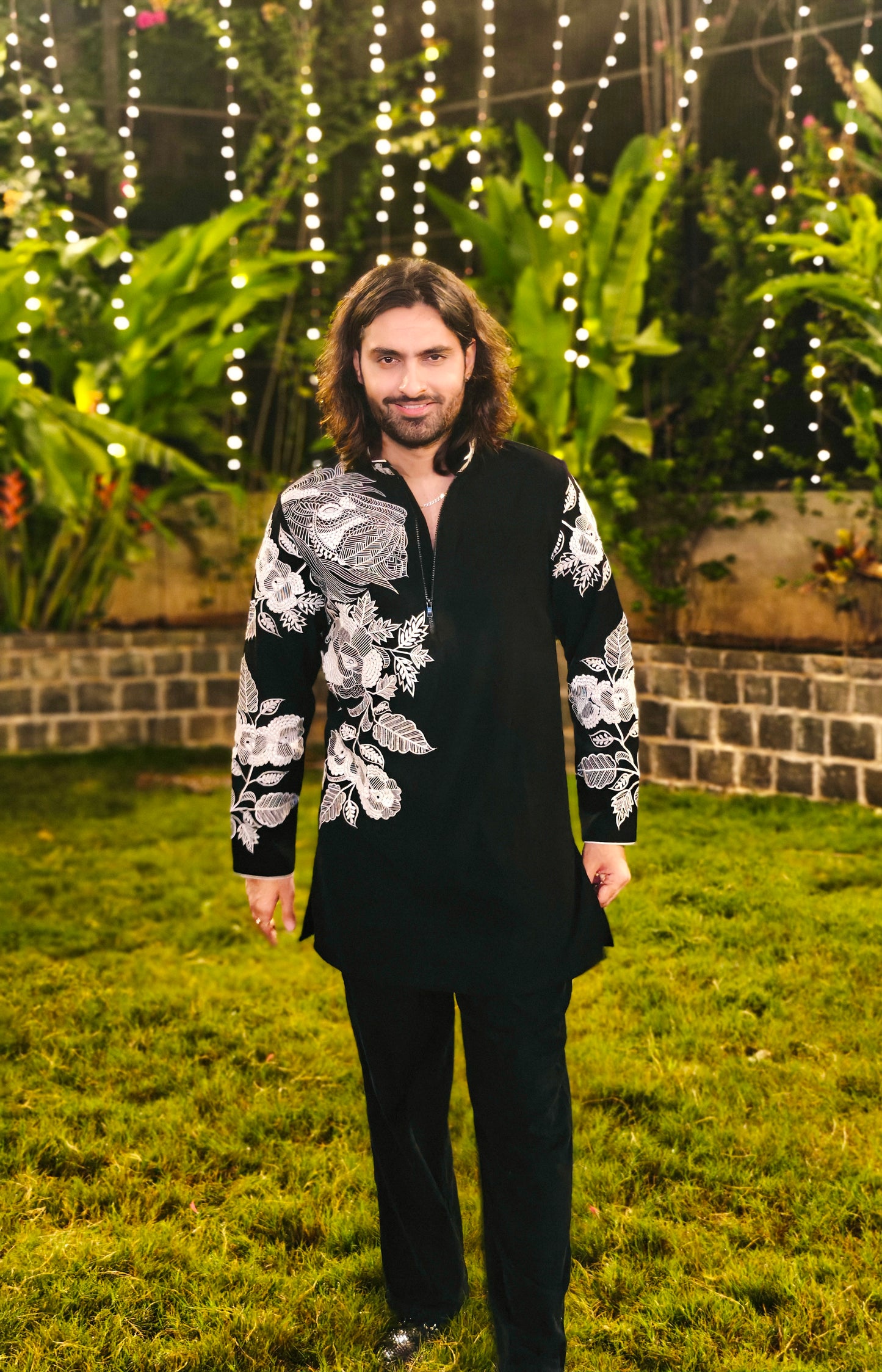 Black Kurta Indo western set With Resham Work