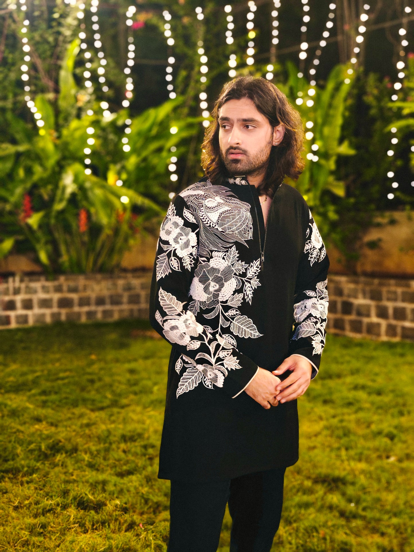 Black Kurta Indo western set With Resham Work