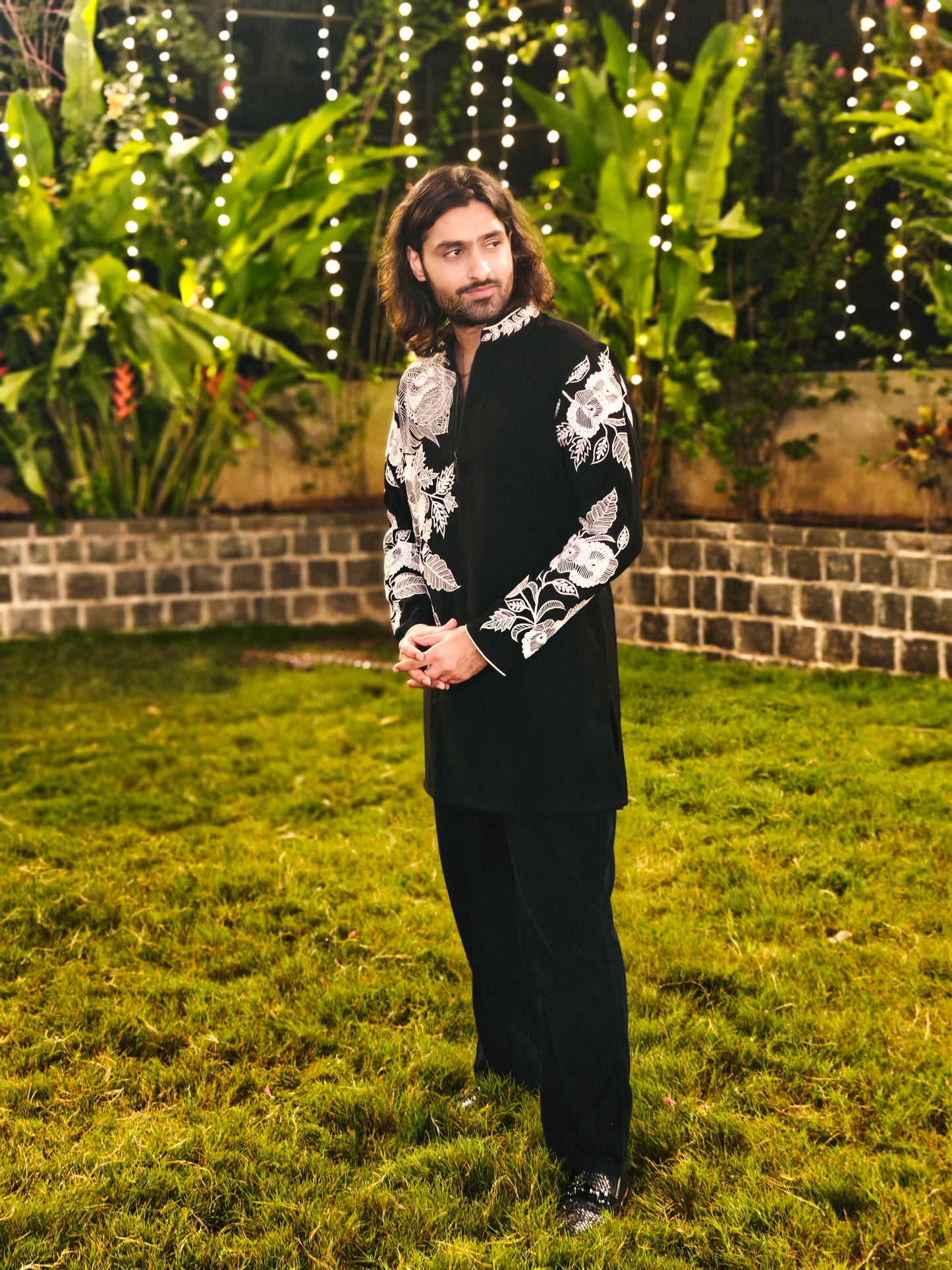 Black Kurta Indo western set With Resham Work