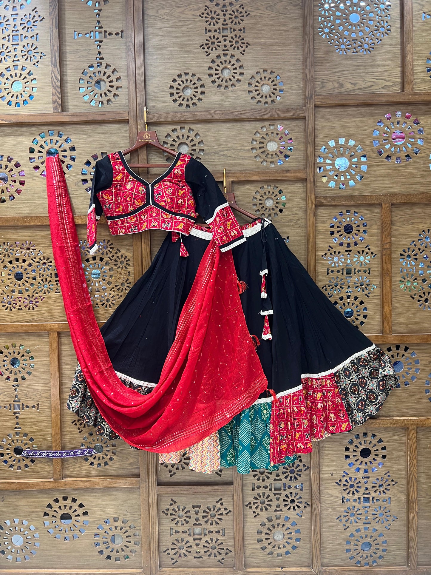 Black & Red Patchwork Embroidered Chaniya Choli