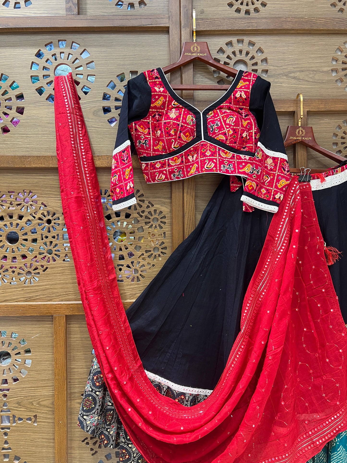 Black & Red Patchwork Embroidered Chaniya Choli