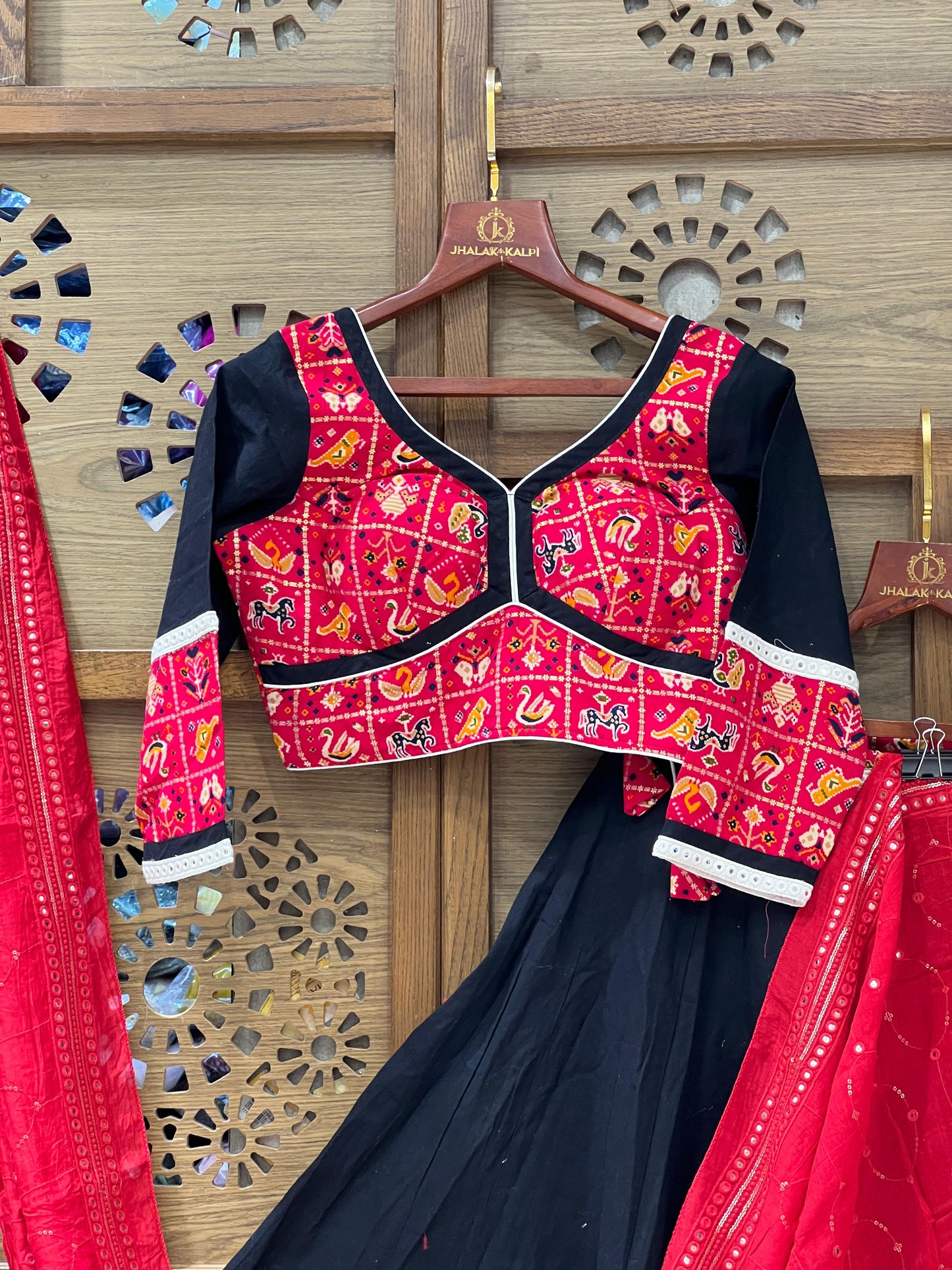 Black & Red Patchwork Embroidered Chaniya Choli
