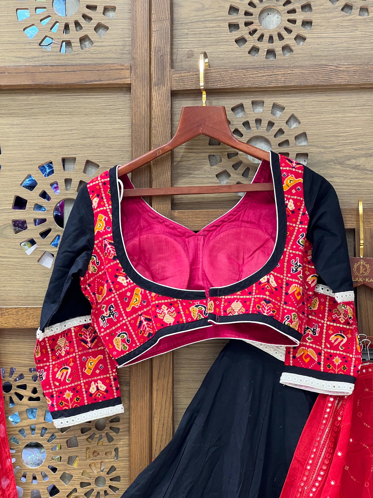 Black & Red Patchwork Embroidered Chaniya Choli