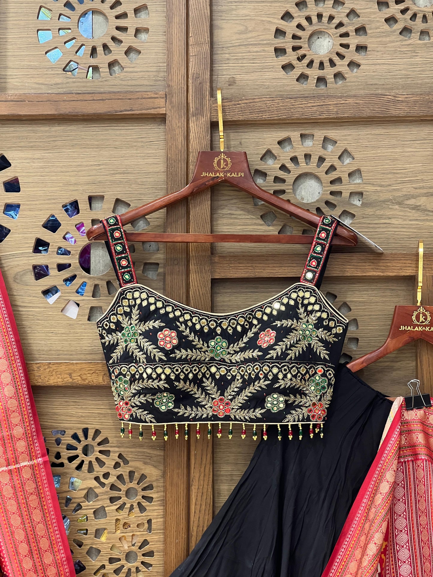 Black and Red Navratri Chaniya Choli with Embroidered Blouse