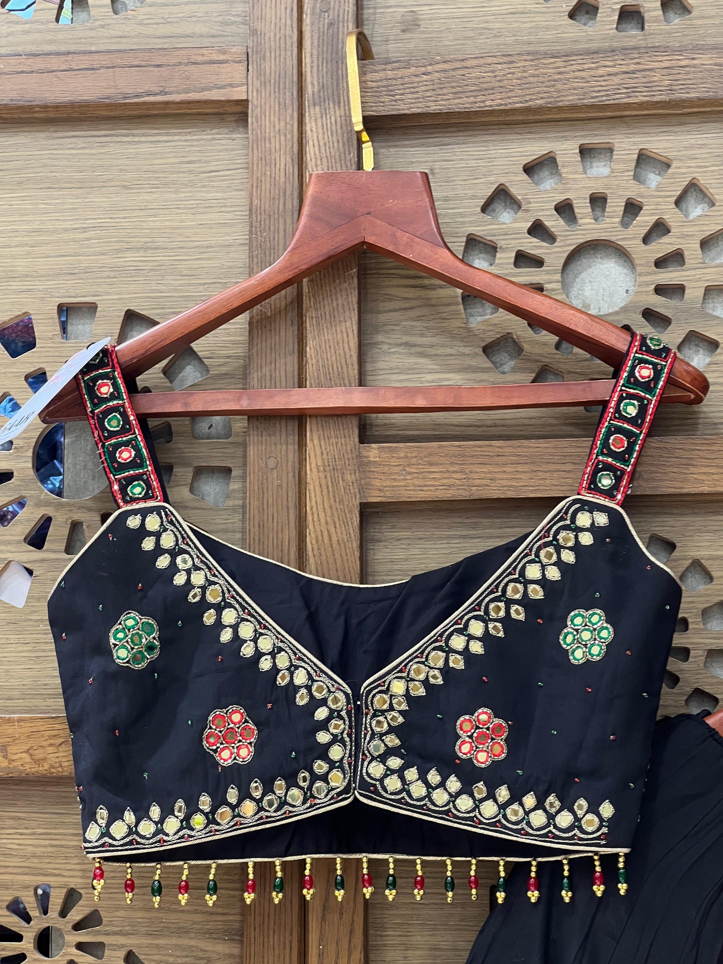 Black and Red Navratri Chaniya Choli with Embroidered Blouse