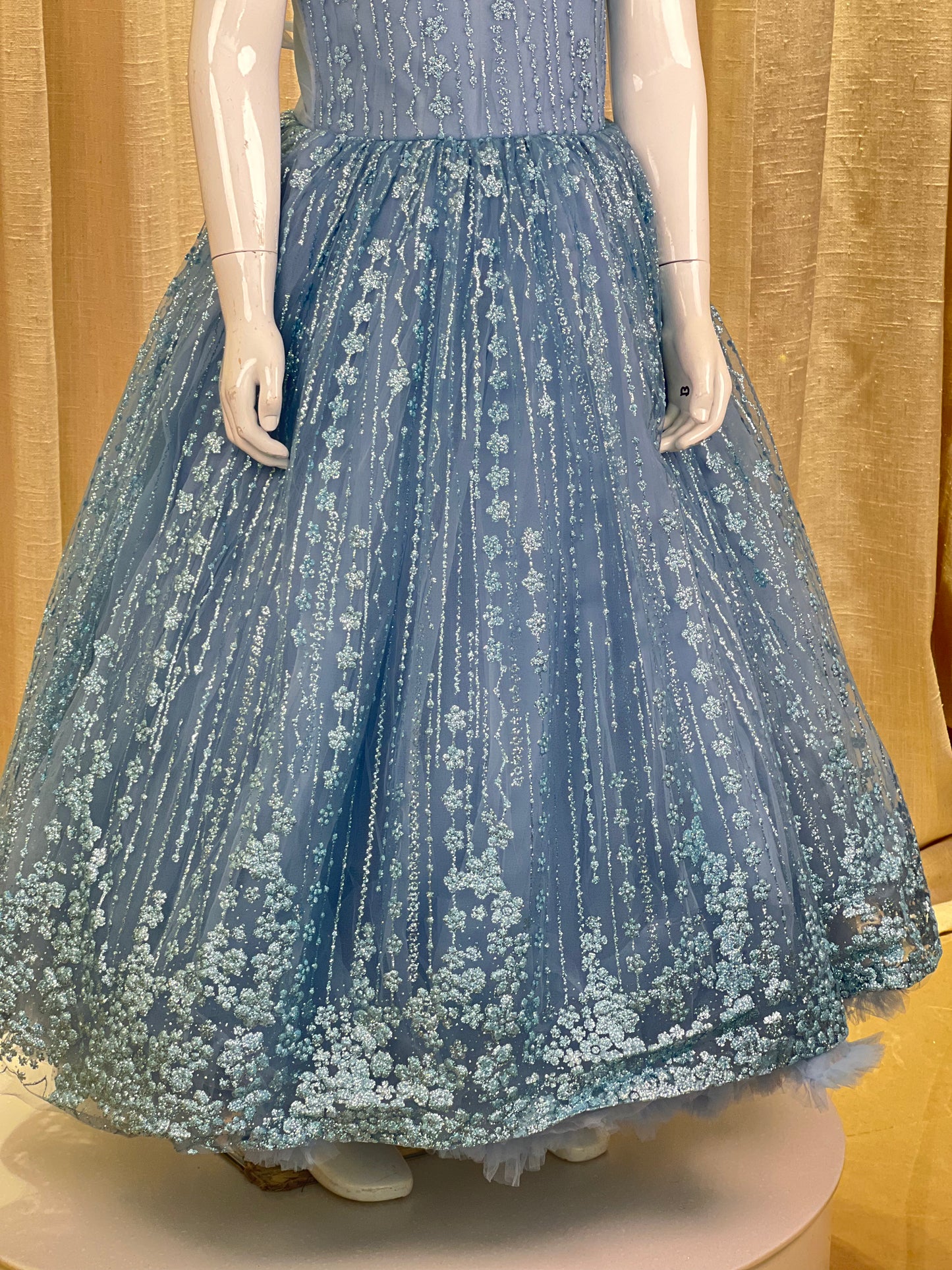 Blue Gown With Bow Embellished And Shimmer Printed