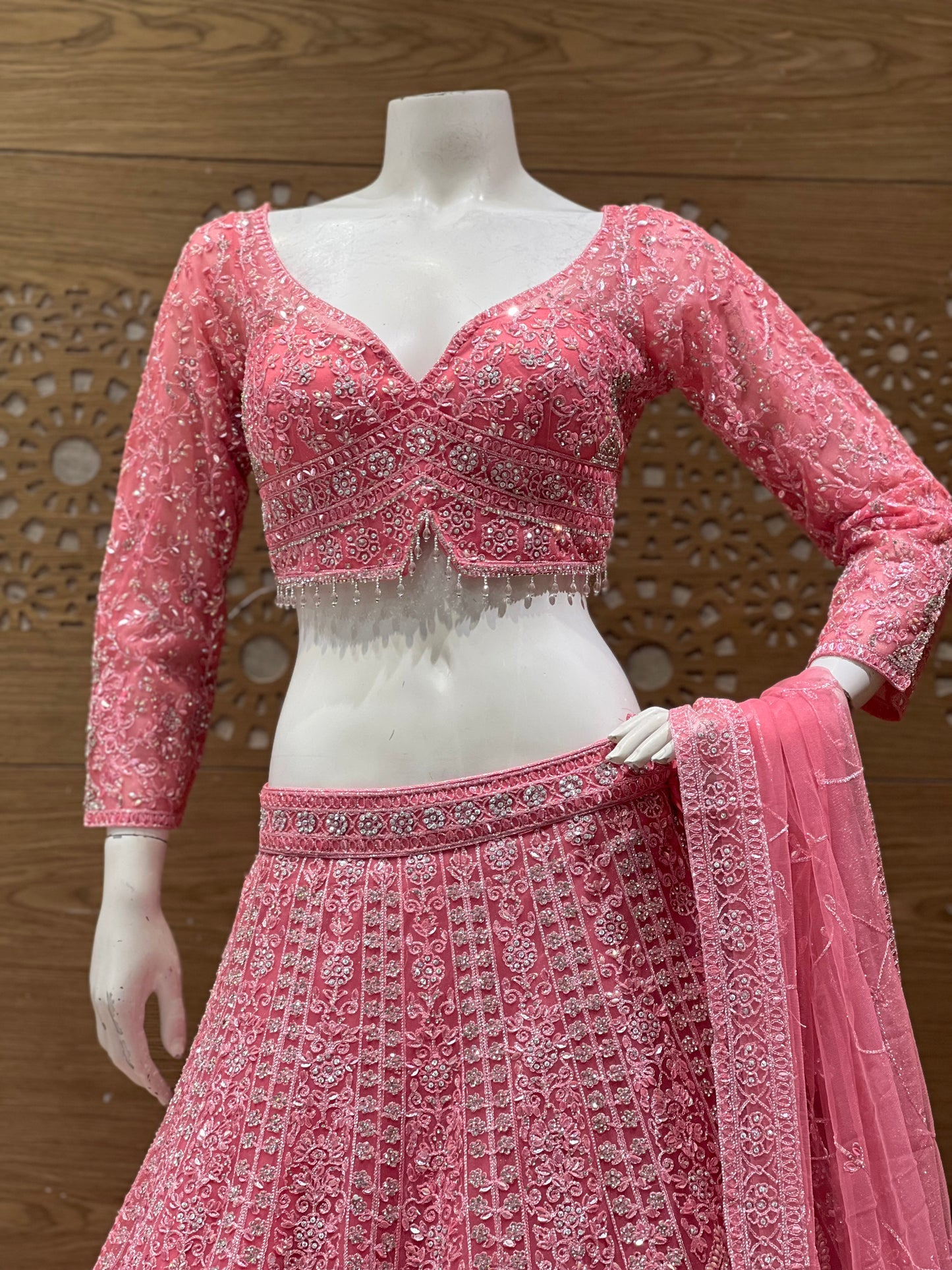 Blush Pink Embroidered Bridal Lehenga with Mirror Work
