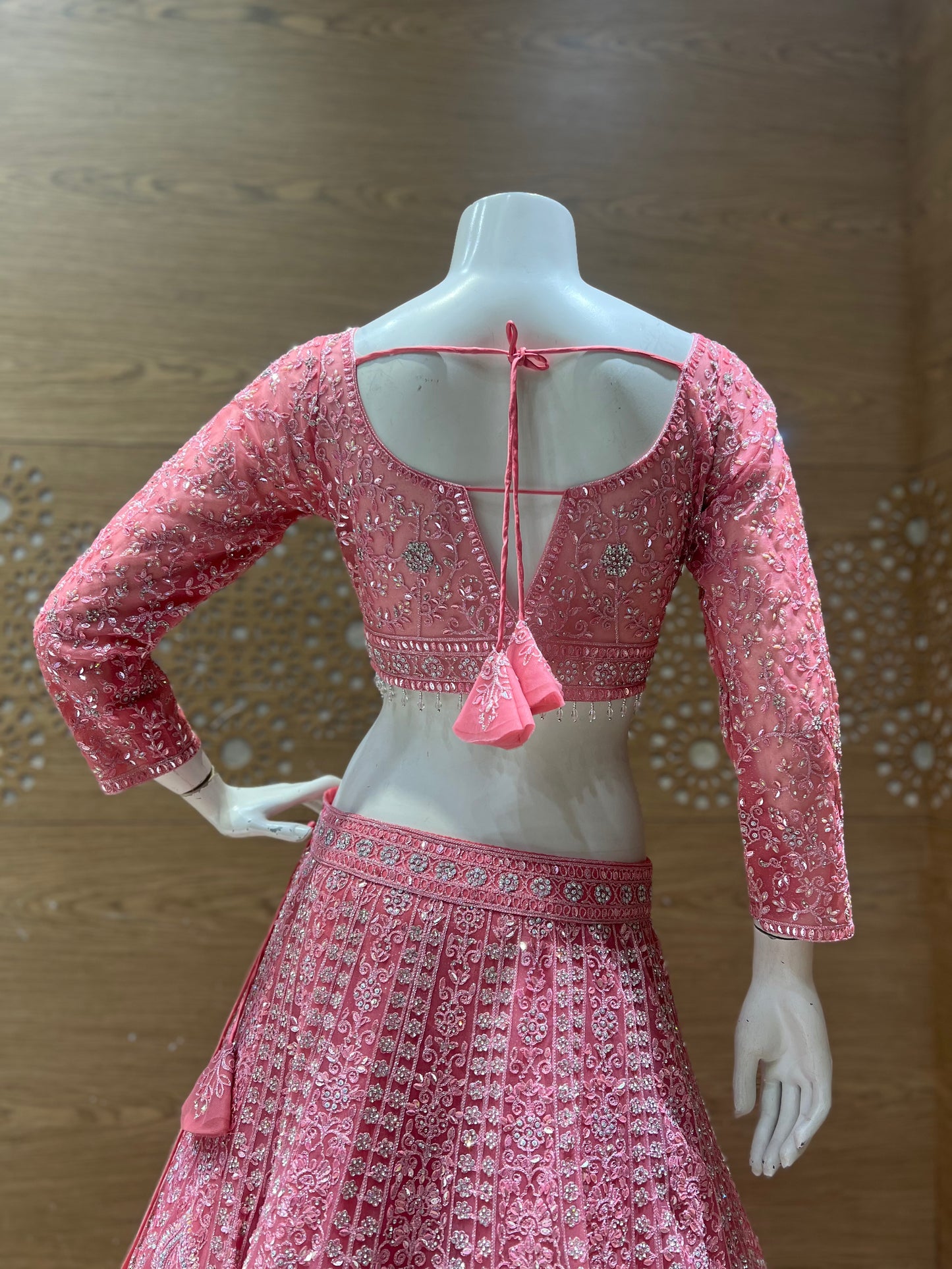 Blush Pink Embroidered Bridal Lehenga with Mirror Work