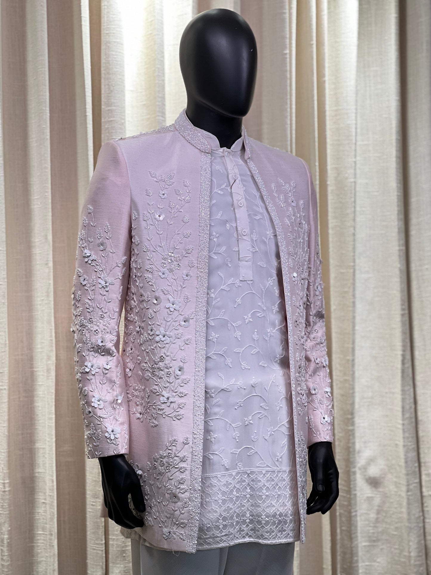 Blush Pink Embroidered Indo-Western Jodhpuri Suit