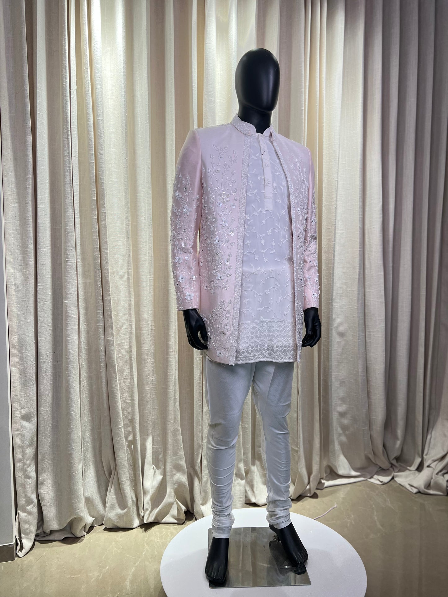 Blush Pink Embroidered Indo-Western Jodhpuri Suit