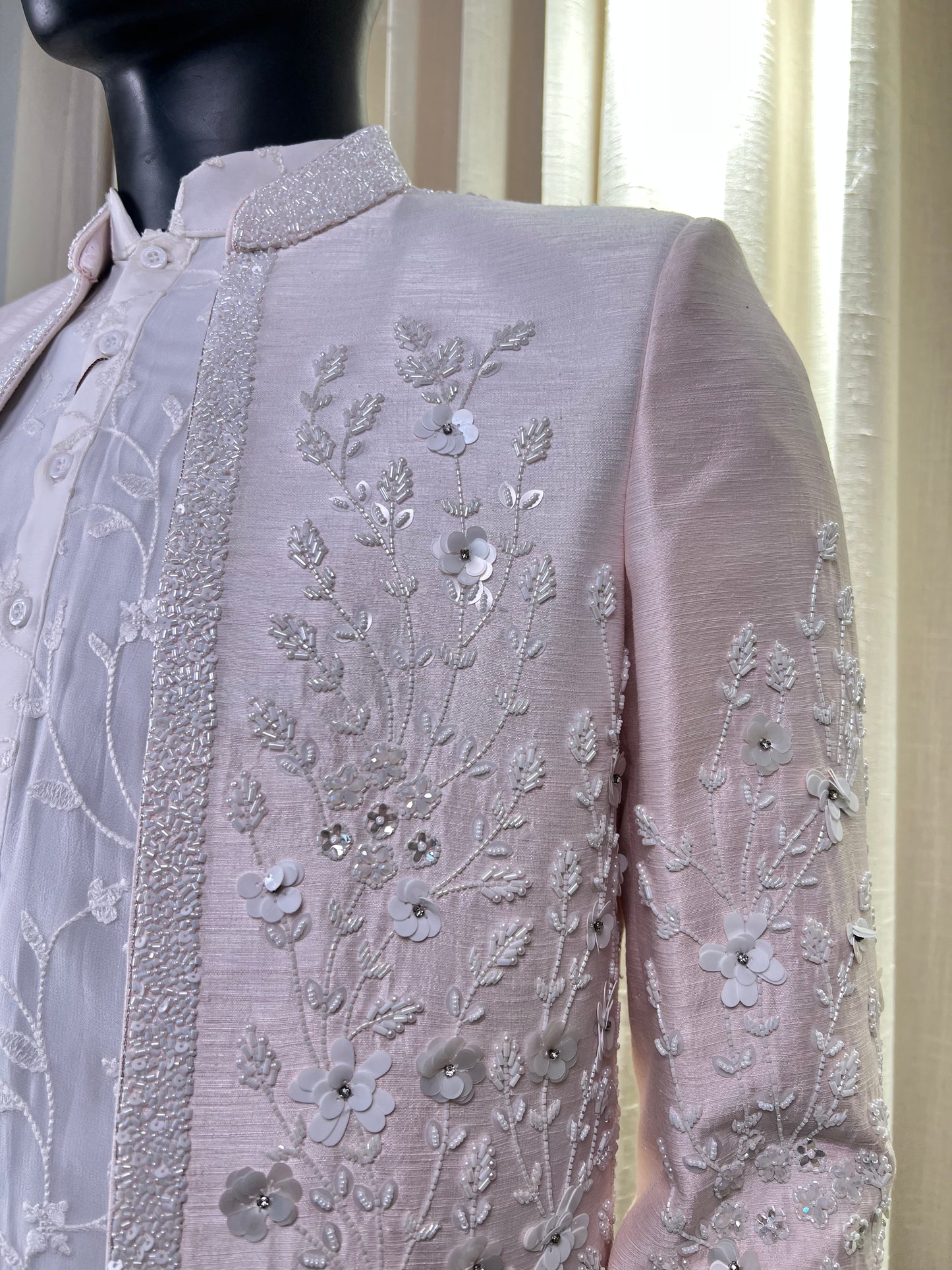 Blush Pink Embroidered Indo-Western Jodhpuri Suit