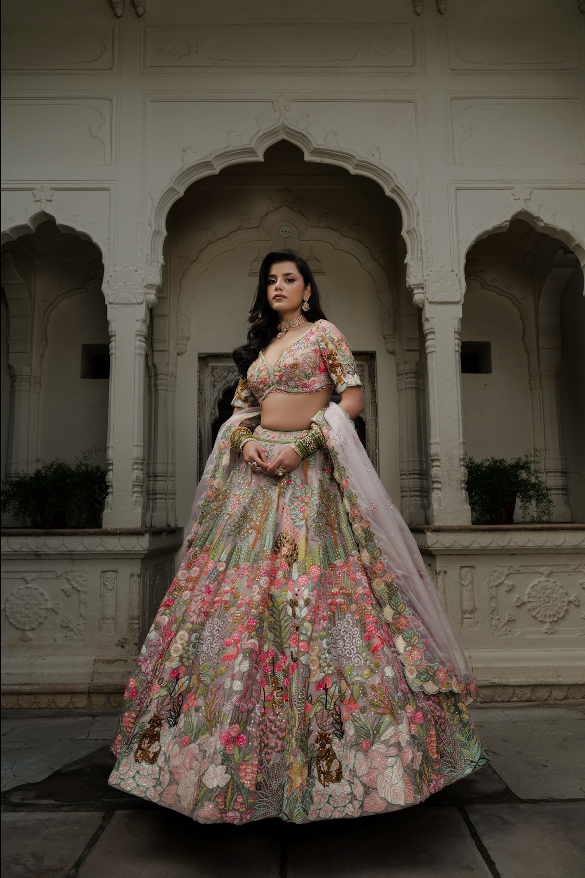 Blush Pink Embroidered Organza Lehenga Set