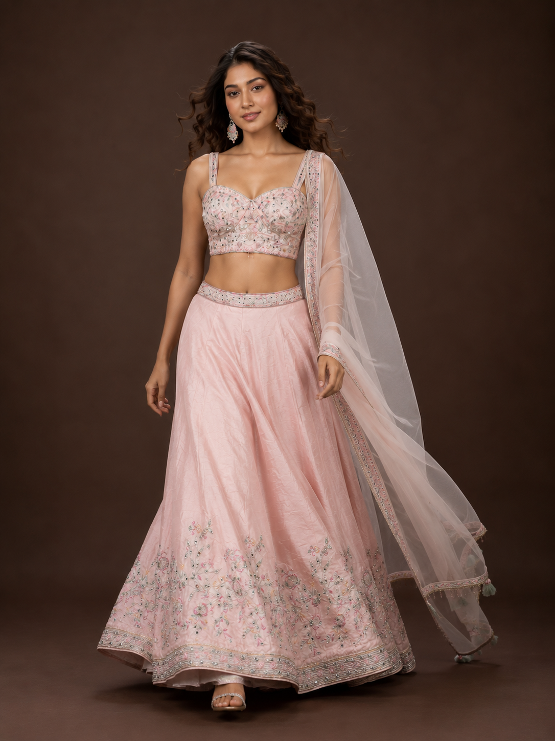 Blush Pink Hand Embroidered Silk Lehenga Choli
