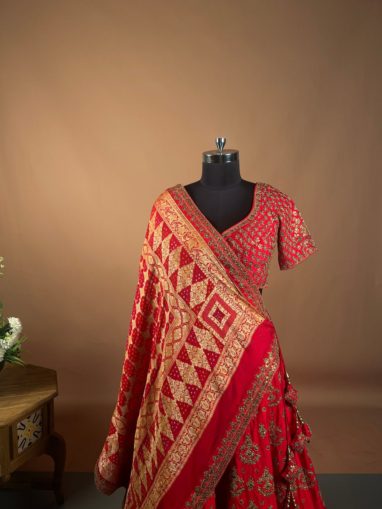 Bridal Red Zari Embroidered Lehenga Set with Heavy Dupatta