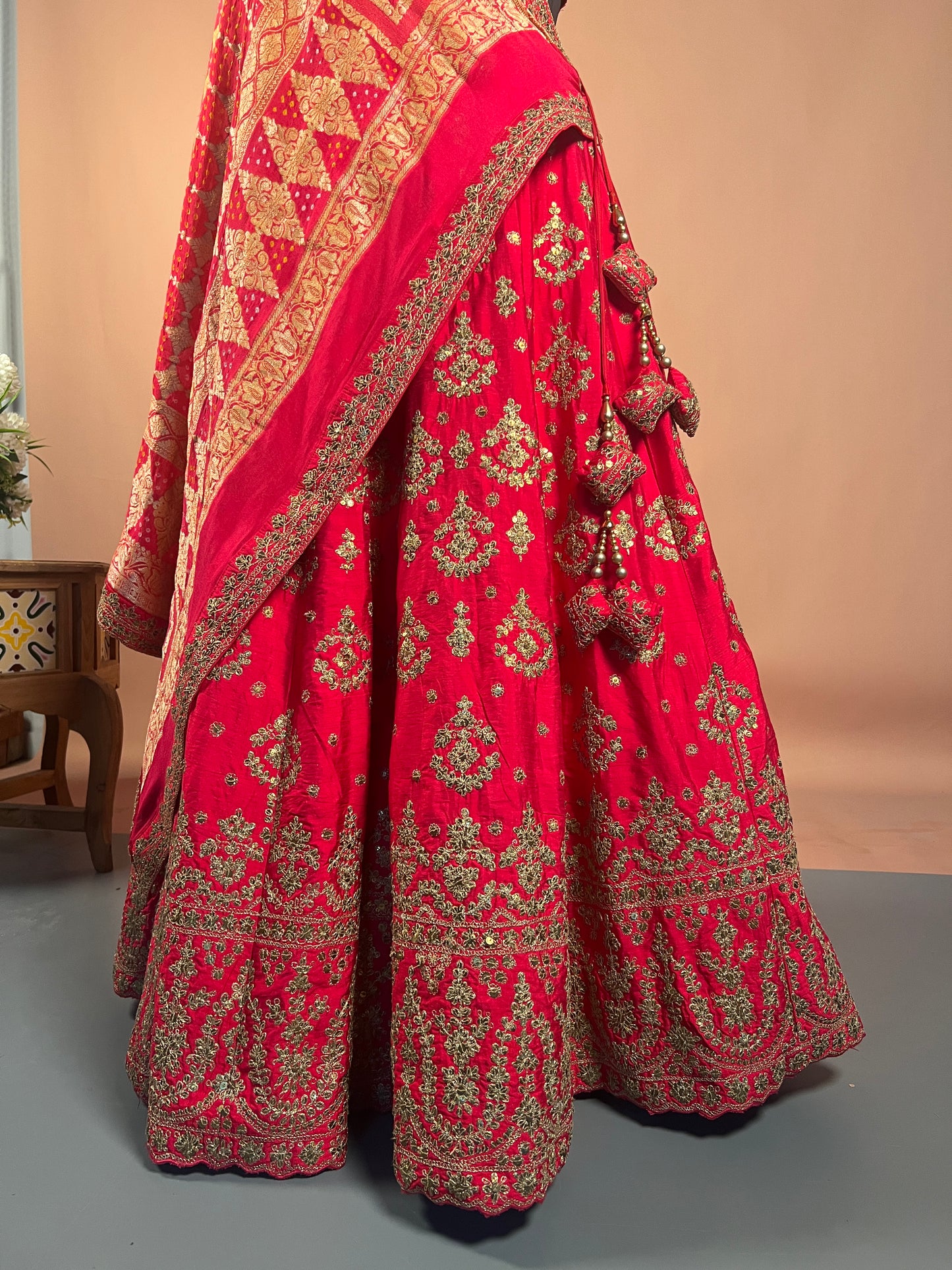 Bridal Red Zari Embroidered Lehenga Set with Heavy Dupatta