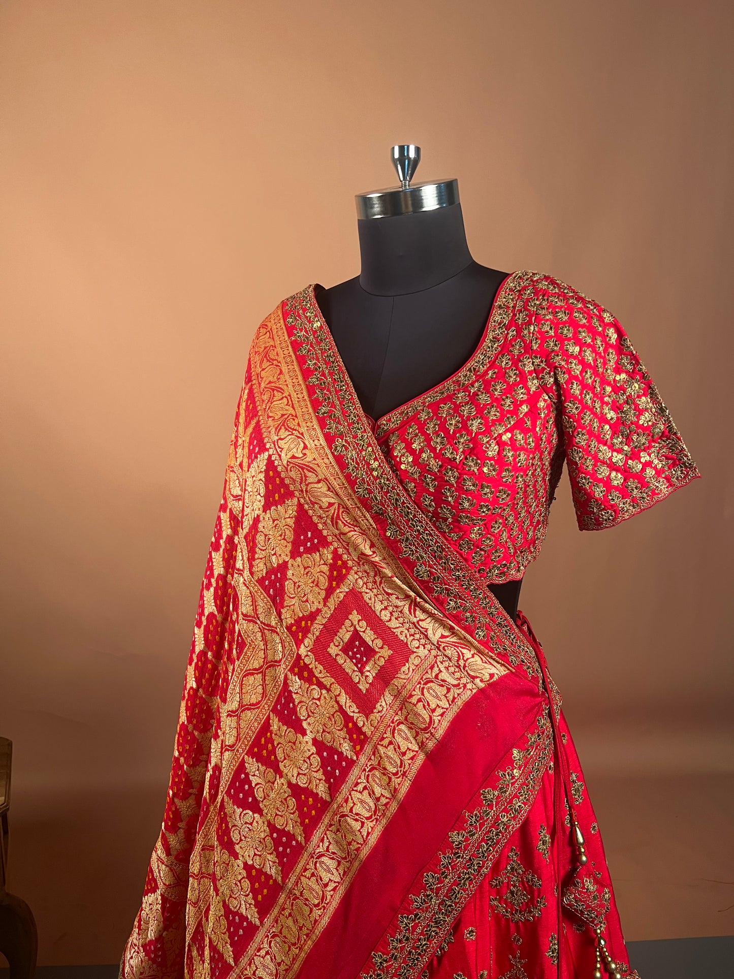 Bridal Red Zari Embroidered Lehenga Set with Heavy Dupatta