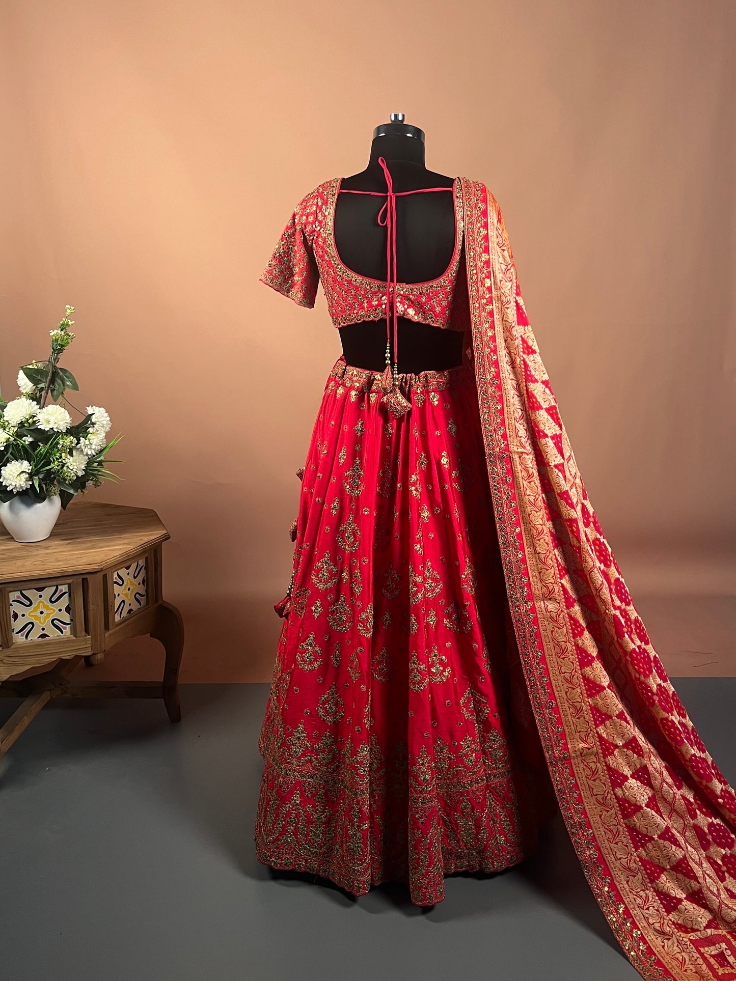 Bridal Red Zari Embroidered Lehenga Set with Heavy Dupatta