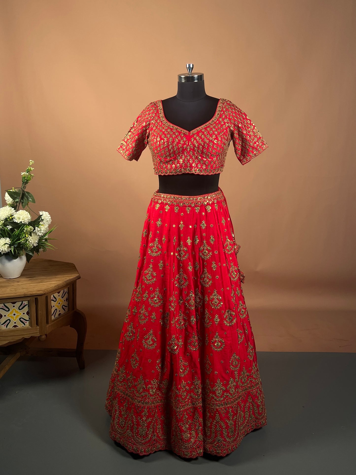 Bridal Red Zari Embroidered Lehenga Set with Heavy Dupatta
