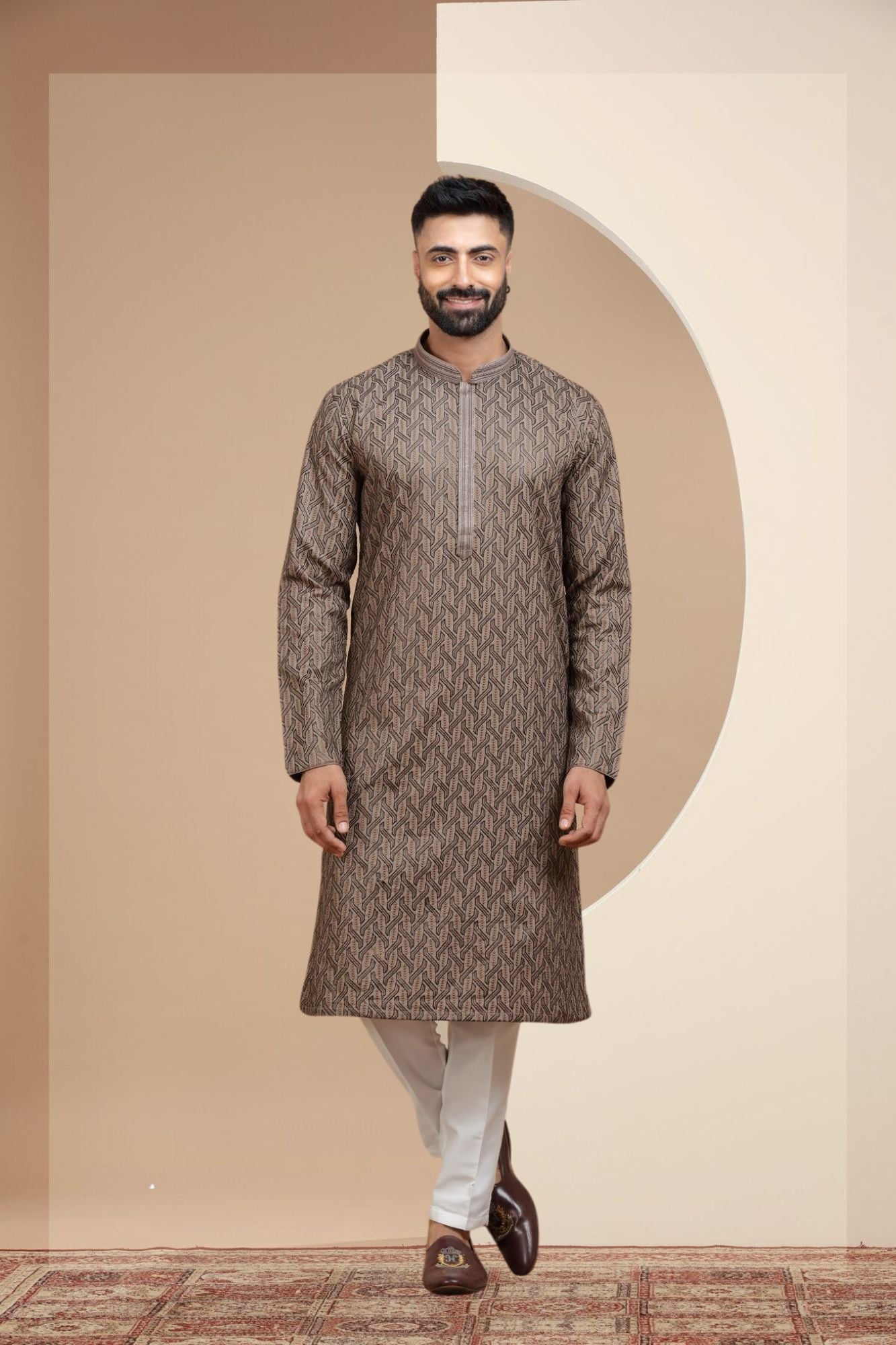 Brown Printed Kurta Set