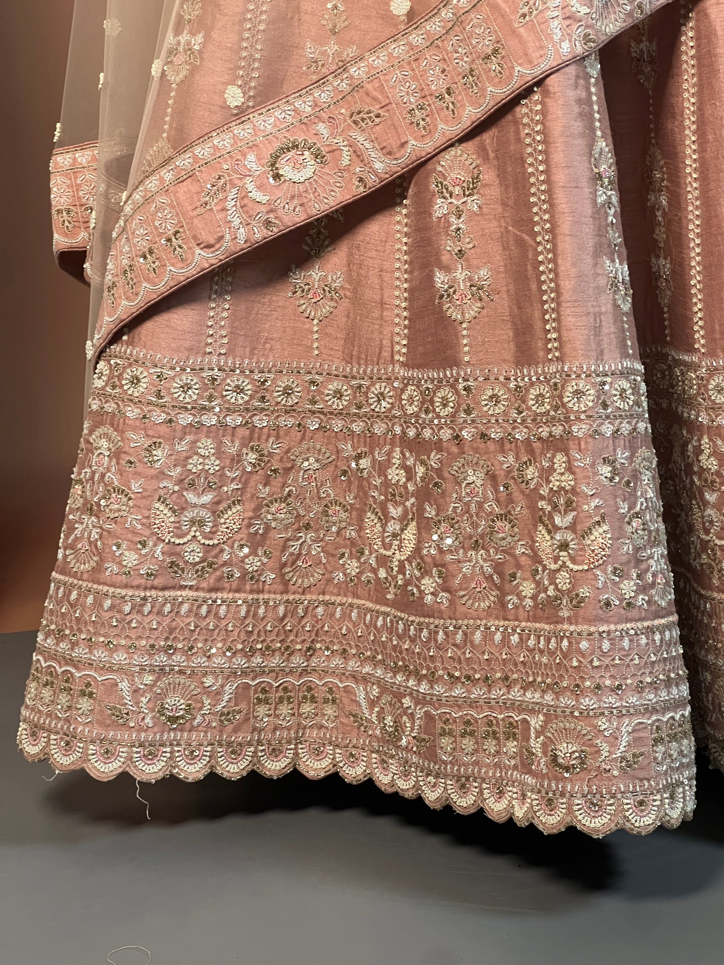 Blush Pink Heavy Embroidered Lehenga Set with Pearl & Sequin Work