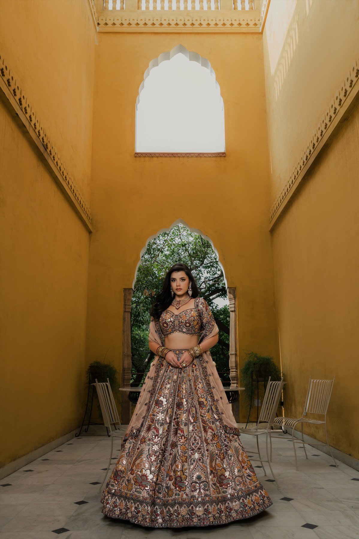 Caramel Rama Regal Mirror Work Lehenga
