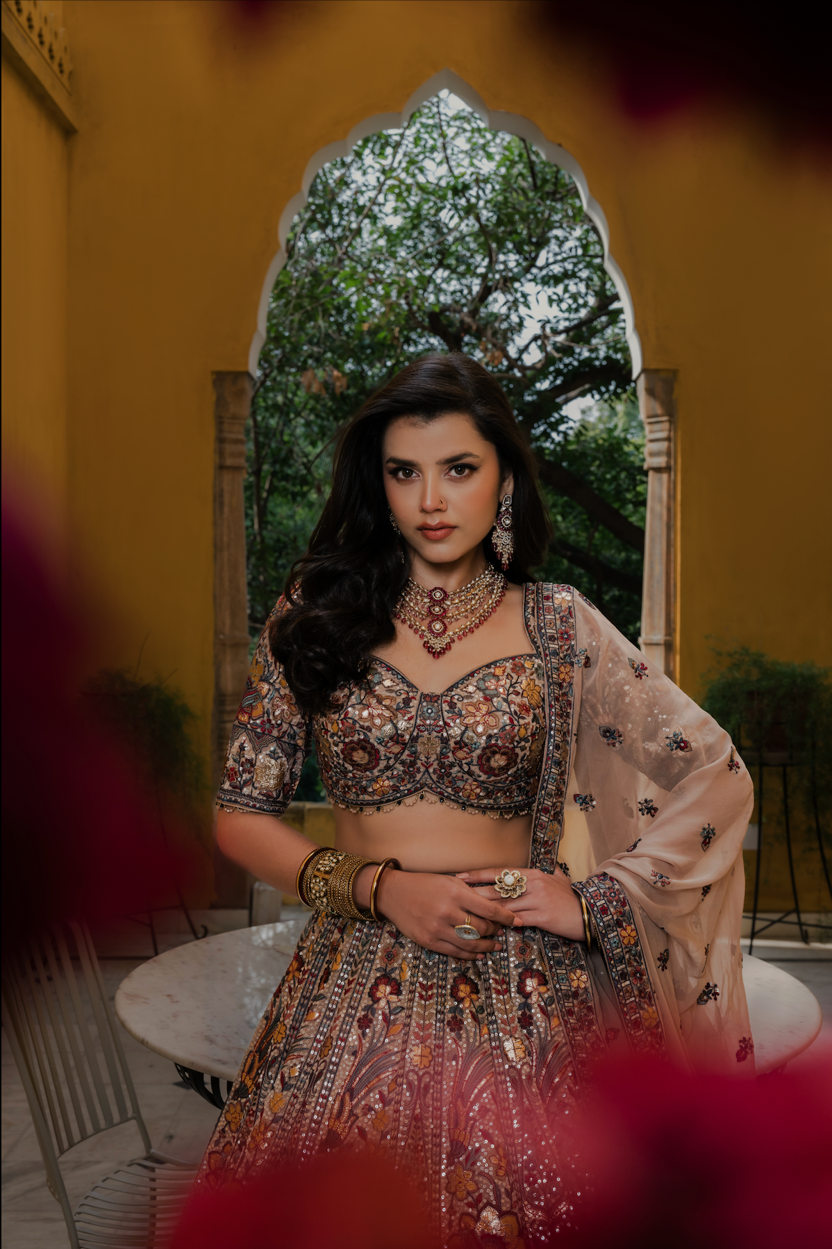 Caramel Rama Regal Mirror Work Lehenga