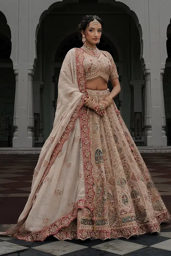 Caramel Resham Embroidered Silk Bridal Lehenga with Organza Dupatta
