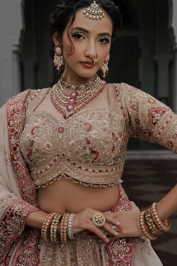 Caramel Resham Embroidered Silk Bridal Lehenga with Organza Dupatta